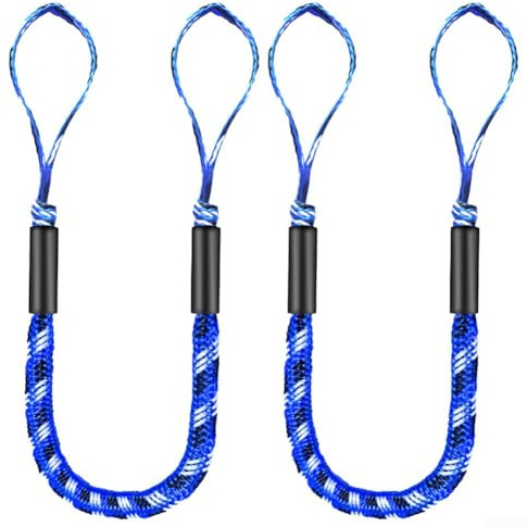 Cuerda elástica ajustable de 4 pies a 5 5 pies para un cómodo amarre de barco, funciona perfectamente con yates y pontones (2 piezas azul, negro y blanco)