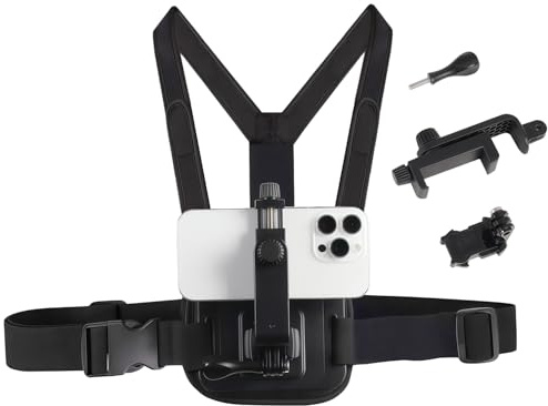 Suptig telefon bröstmontering telefonsele remhållare kompatibel med iPhone, Samsung, Gopro, DJI Action, mobiltelefoner actionkameror POV/VLOG