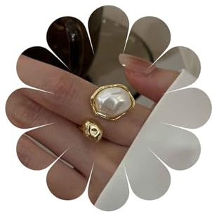 Inateannal Bague Perle Baroque Ouverte Bague Irrégulière Perle Or Ouverte Bagues Ajustables Perles Anneaux De Mariage Bijoux Pour Femmes