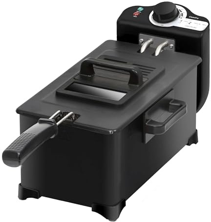 Cecotec Friteuse Électrique de 3L Cleanfry 3 L Black. 2000W, Acier Inoxydable avec Filtre OilCleaner, Laquée en Noir, Couvercle avec Fenêtre et Filtre Anti-odeurs