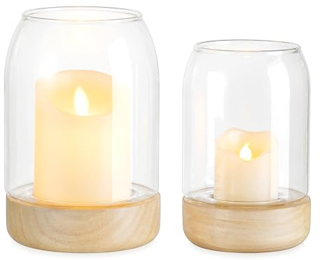 Staymoment Windlicht Outdoor Windlichter Glas: 2er Set Windlicht Holz Glas Tischdeko Glaszylinder Vase Modern Deko Wohnzimmer Terrassen Landhausstil Groß Windlichter Draußen und Drinnen