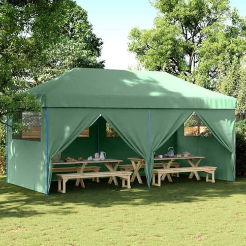 Nqyjm Trädgårdspaviljong utomhus hopfällbar mottagningstält, 4 sidoväggar, grön paviljong för bröllop, fester, camping modell 1