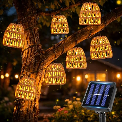 Cheffery 10 Luci a Led a Energia Solare 3,6 M, Catena Luminosa Solare e Catene Luminose da Esterno Solari, Luci in Rattan Effetto Pe IP44 Impermeabili, 600mah per Balcone, Giardino E Terrazza
