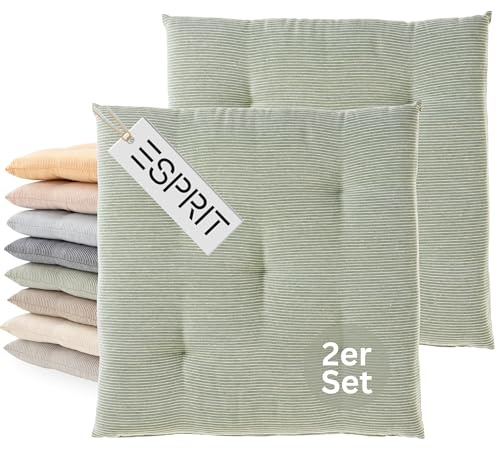 Esprit Set di 2 cuscini da sedia 40x40 cm Verde - Comodi cuscini per sedia per sala da pranzo e cucina - lavabili fino a 30°C - Öko-Tex - Cuscino per seduta per mobili da giardino, cuscino per sedile