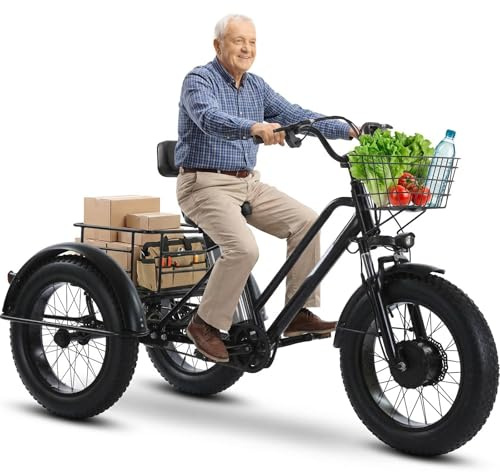 Electric Tricycle for Adults, 3-Wheel Design with Removable Lithium Battery, 48V/12Ah, 35km Range, Large Shopping Basket, Ideal for Commuting and Short Trips
