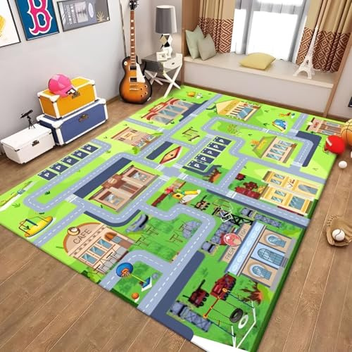 JynxtoyZeal Tappeto da gioco per auto giocattolo, Tappeto Stradale per Bambini, per Bambini AntiscivoloTappetos Soggiorno e Camera da Letto -80×120cm