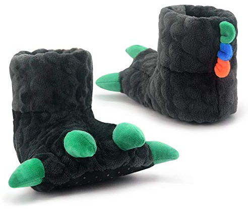 Dream Bridge Pantoufles de Griffe de Dinosaure de Pont de rêve, Pantoufles de Maison en Peluche Douce avec Points de préhension antidérapants pour Enfants Cadeaux Moelleux Chauds,Gris,26/27.5 EU