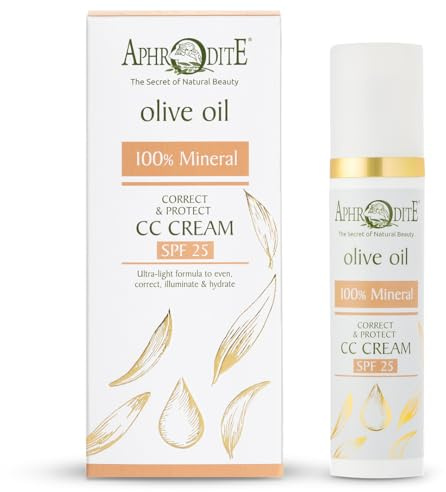 Aphrodite Crème 100 % minérale Correct & Protect CC (50 ml) SPF 25 avec couverture hydratante - Formule minérale naturelle - Sans danger pour les récifs - Pour les peaux sensibles
