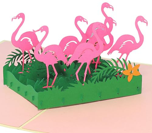 LIN 17535, Pop Up 3D-kort djur, pop up kort natur, POP UP kort födelsedag, pop up födelsedagskort, hälsningskort schäfer zoo, 3D-kort fällkort födelsedagskort invigning, flamingo, N289