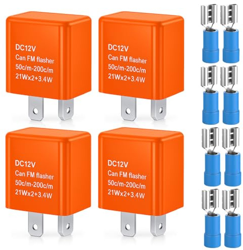 Gebildet 4pcs 12V 2-Pin Universal Flasher Relay, Auto Motorcycle LED Turn Signal Flasher, Speed Adjustable Electronic Turn Signal Hyper Flash Indicator Light, Blink Relay (Orange)