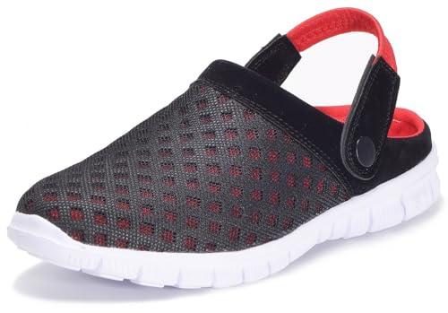 Clogs herr pantoletter Mesh Sabot Summer, tofflor,trädgård, skor med halkfri mjuk sula fritid sandaler, storlek 36–48, - röd - 45 EU