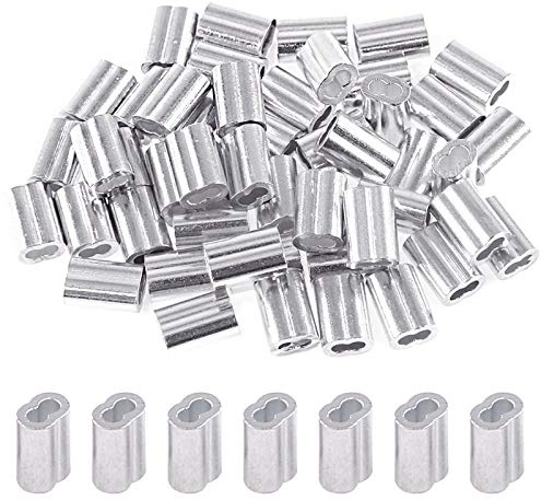 Glarks 200Pcs 1/16''(1.5mm) Aluminum Crimping Loop Sleeve Wire Rope Sleeves Double Barrel Ferrule for Wire Rope and Cable Line End (1/16''-200Pcs)