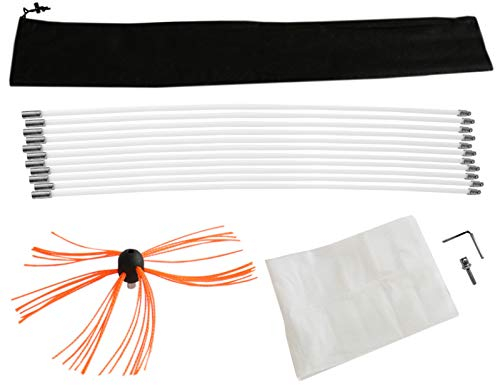 Chimney Sweeper Drill Powered Cleaning Kit Rotary Cleaner Brush Sweeping-brush 11m Fireplace Flue Wood Burner Reinforced Nylon Flexible Rods FREE Dust Sheet FREE Storage Bag Includes Drill Adapter