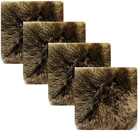 Reissner Lammfelle | 4er Set | NADI-30-Set4-CAP | Echtes Schaffell | hochwollig | quadratisch | 30x30cm Cappuccino