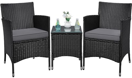 Yaheetech Balkonmöbel Set, Gartenmöbel-Set 3 TLG. inkl. 2 Stühle mit Sitzkissen & Tisch, Terrassenmöbelset Gartensitzgruppe Lounge Set aus PE-Polyrattan für Balkon/Terrasse