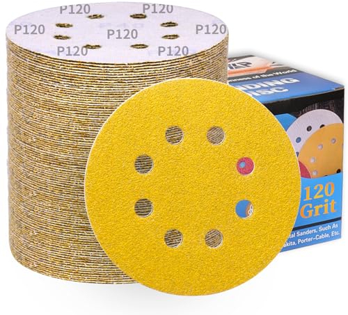 100 Stück Schleifpapier 125mm Klett 120 Körnung Schleifscheiben für Exzenterschleifer 8 Loch Schleifblätter Profi Für Holz Metall Entrosten und Farbe