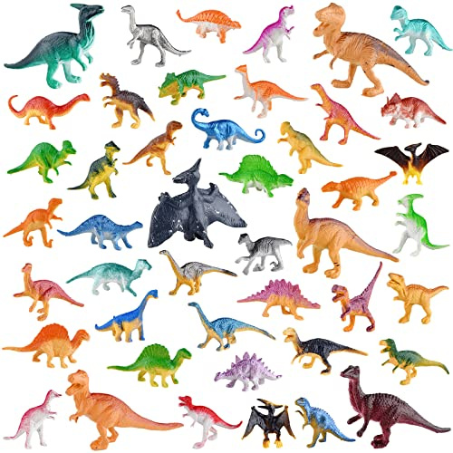 PLULON Lot de 45 Mini Figurines de Dinosaures en Plastique pour décoration de gâteaux d'anniversaire