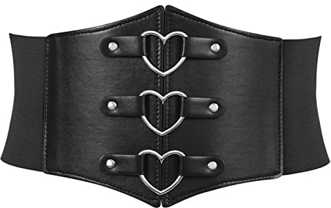 LEACOOLKEY Corset Belt for Women Wide Elastic Tied Waspie Belt for Halloween Costume,Lace-up Cinch Waist Belt for Dresses
