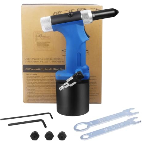 Druckluft Blindnietpistolen Set Pneumatische Nietgerät mit 4 Mundstücke, Nietengröße: 2,4-4,8 mm, Industrielles Druckluft Nietenzange für Aluminium-, Eisen- und Edelstahlnieten