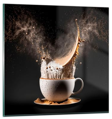 ARTTOR Moderno Quadro in Vetro 40x40 cm Stampe da Parete Cucina - 5718 | Caffè Latte Tazza Quadro Decorativo Piccolo Decorazione Murale Soggiorno Arte da Parete Decorazione da Parete ARTTOR