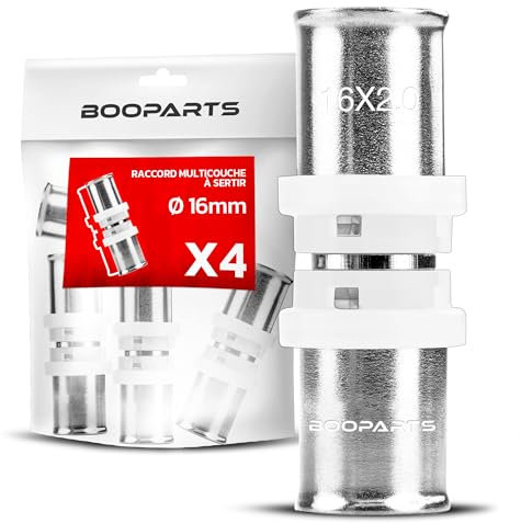BOOPARTS – 4 Pièces – Manchon Égal à Sertir Ø16 (16–16 mm) | Accouplement Multicouche Contour TH | Raccord Plomberie Chauffage Étanche pour Eau Chaude et Sanitaire