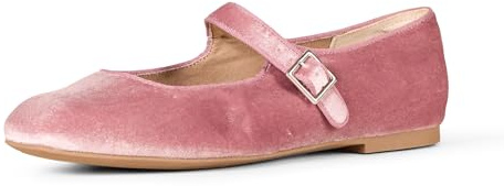 Amazon Essentials Women's Velvet Mary Jane Ballet Flat with Buckle Strap, Mauve Velvet, 11