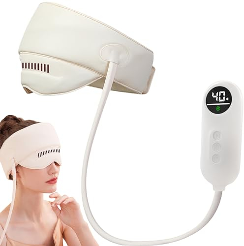 JSvsza Elektrisches Kopfmassagegerät mit Wärme zur Linderung von Kopfschmerzen, 6 Vibrationskontakten, 3 Kompressionsmodi zur Linderung von Migräne, Kopfschmerzen, und Stress, Offwhite