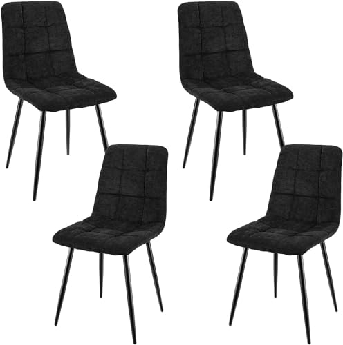 JIJIAN 4er Set Esszimmerstühle, Gepolsterte Stühle mit Leinenstoff und Schwarzen Metallbeinen, Schachbrettmuster, Esszimmerstühle für Esszimmer Wohnzimmer Schlafzimmer Küche Lounge Rezeption