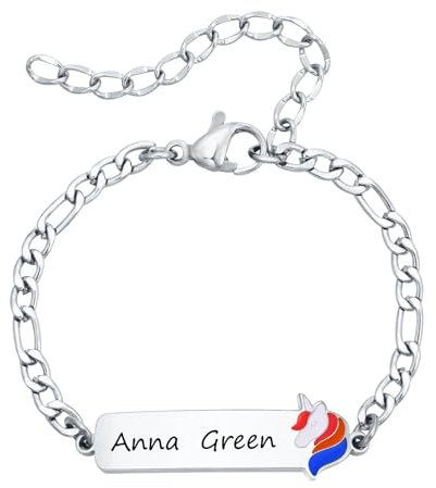 XUANPAI Baby Armband mit Namen Taufarmband Mädchen Junge - Personalisierte Namensarmband mit Gravur Kinderarmband mit Telefonnummer Individuelle Armbänder für Geburt Taufe Geschenke Silber Einhorn