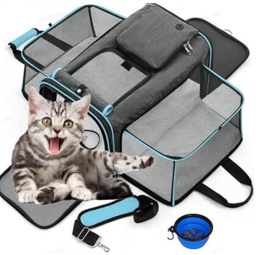 SHJOEE Transporttasche für Katzen Hunde Erweiterbar Katzentransportbox Faltbar Hundetransportbox Transportbox Katze Groß Katzenbox Cat Dog Transportbag Tragbar Tragebox Reisen/Flugzeug/Auto/Unterwegs