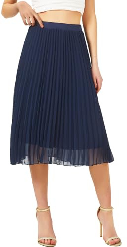Soudittur Jupe Plissée en Chiffon Léger Femme, A Ligne Jupe Mi Longue- Fluide et Vaporeuse pour Bureau, Plage & Soirée d'Été