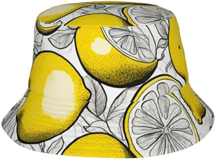 Chapeau cloche imprimé citron pour homme et femme, chapeau de soleil amusant, chapeau de pêcheur en plein air, été, voyage, randonnée, noir, taille unique