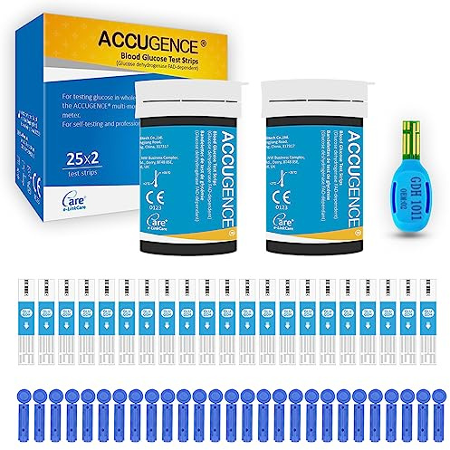 ACCUGENCE Strisce Reattive per la Glicemia 50 con 50 Lancette Strisce Reattive per il Test della Glicemia (Compatibili con il Misuratore Multifunzionale ACCUGENCE 3in1)