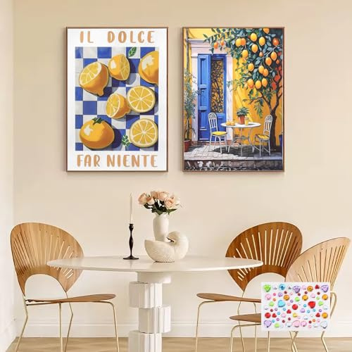 Tableaux cuisine italienne 30×20 cm – Lot de 2 affiches citron sans cadre, décoration murale méditerranéenne pour cuisine et salle à manger, décoration murale salon et chambre