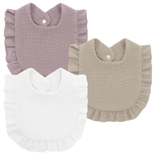KEJOL Haklappar Baby | Dregglisar i Muslin | Bomull Unisex Haklappar för Nyfödda och Småbarn, 0-24 Månader (Lila/Khaki/Vit)