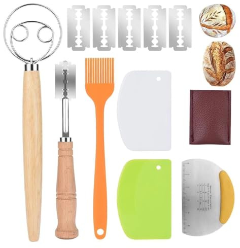 KAWAAN Juego de 12 Cuchilla Panadero | Cuchilla Panadero Greñar Pan con Hojas & Funda Protectora | Batidor Danes Manual | Espátula para masa, Cepillo Hornear, Accesorios Panaderia para Pan