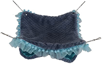 Zymothrix Amaca a dondolo a doppio strato per piccoli animali domestici, amaca a due piani per criceti con 4 catene sospese, letto sospeso in morbido peluche per furetti, criceti, pappagalli (Blu)