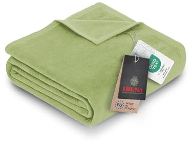 Ibena Porto XXL Decke 180x220 cm – Baumwollmischung weich, warm & waschbar, Tagesdecke grün einfarbig
