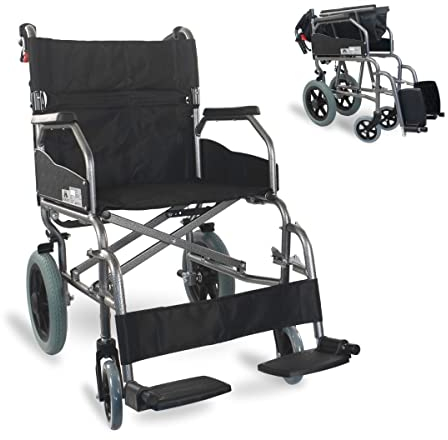 Mobiclinic® klappbarer transitrollstuhl, Ultraleicht, Modell museo, Aluminium, Handbremsen, Faltbarer rollstuhl, Fußstützen, Armlehnen, Schwarz