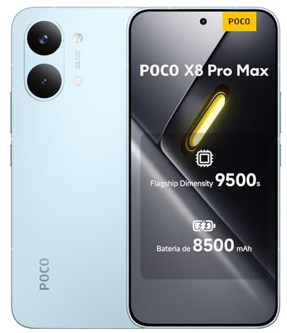 XIAOMI POCO X8 Pro MAX - Smartphone de 12+256GB, Dimensity 9500s, batería de 8500 mAh, Sensor Light Fusion 600 de 50MP con OIS, 1 año de garantía Extra, Cargador no Incluido, Azul (Versión ES)