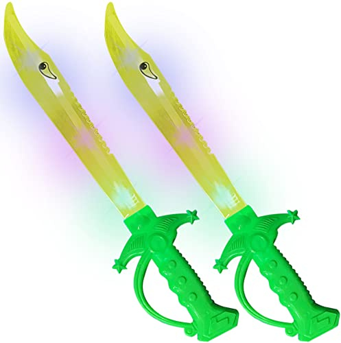 ArtCreativity Light Up Shark Sword for Kids - Set of 2, 15 Inch Dress-Up Toy Sword with Flashing LED Lights - Best Birthday Gift for Boys and Girls Ages 3, 4, 5, 6, 7, 8 (Green)