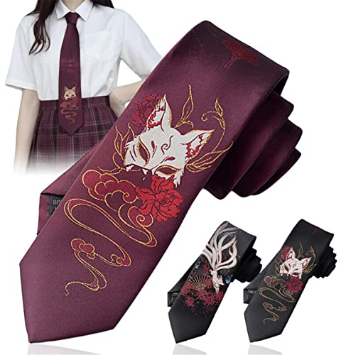 3 x japanische Anime-Fuchs-Krawatte für Cosplay, JK, für Herren und Damen, Kawaii-Zubehör, Requisiten, Kostüm für Hochzeit, Abschluss, Schule, Cosplay, Schwarz, 146x7cm