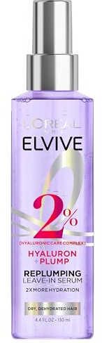 L'Oreal Paris Elvive Hyaluron Plump Moisture Plump Hair Serum for Dehydrated, Dry Hair with Hyaluronic Acid Care Complex, Paraben-Free, 4.4 Fl Oz