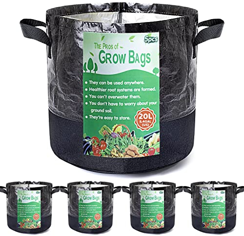 Growerz® WetLockz 5 pack 20 Litre 28 x Ø30.5cm Heavy-Duty Fabric Grow Bags – 5 Pack | Selective Moisture Retention Layer | Breathable, Reusable Non-Woven Material | Reinforced Handles Easy Lifting