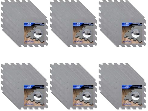 BodenMax Golvskyddsmatta, fitness, underlag, sportmattor, gymnastikmatta, halkfri pool, pusselmatta, gym, fallskyddsmattor | 30 x 30 x 1 cm grå | 108 stycken