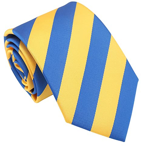 DQT Corbata para el cuello de 8 cm con diseño de rayas clásicas para hombre, Azul real y amarillo