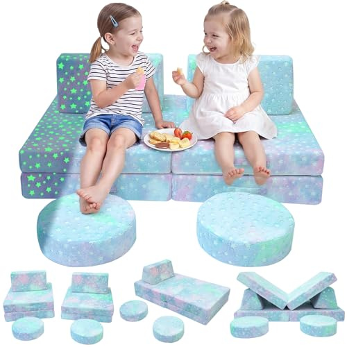 MeMoreCool 8-Piece Kids Play Sofa Bed, Modular Glow Couch