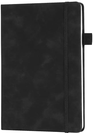 welsberg Notizbuch A5 liniert Hardcover Journal Buch Tagebuch aus veganem Leder mit 192 Seiten und Stiftschlaufe, Premium Papier für Notizen, Planung, Studium, Reisen, Zeichnungen, Skizzen, Schwarz