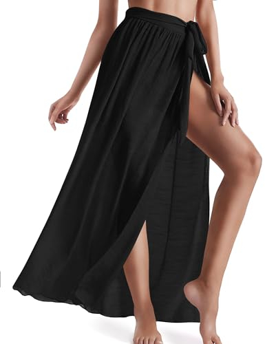AVAYUU Damen Sarong Pareo Strand Wickelrock Offene Front Strandkleid Sexy Bikini Vertuschen Sommer Badeanzug Cover up Strandtuch Vertuschung Wrap TapisserieWickeltuch mit Schlitz Schwarz