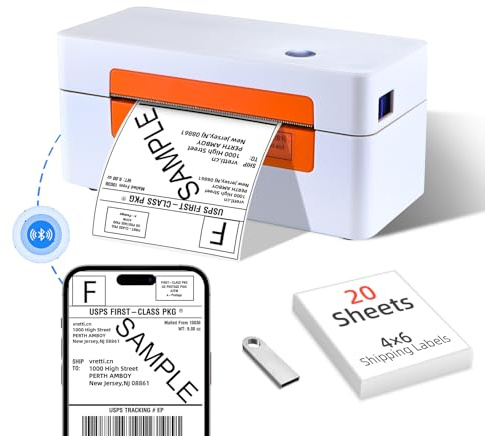 vretti Bluetooth Shipping Label Printer - 4x6 Thermal Label Printer for Shipping Packages Small Business Office or Home,Widely Used for Amazon, Shopify, Etsy, USPS